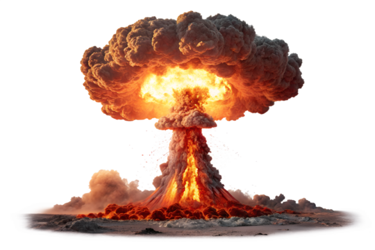 nuclear fire explosion isolated on white or transparent png
