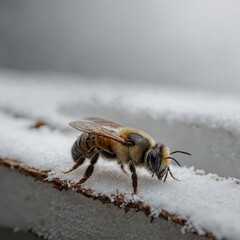 A leafcutter bee in winter cell, pure white setting