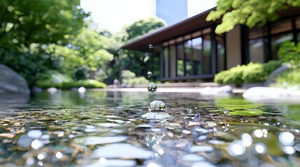 Fototapeta premium Water Drops Falling in a Pond at a Japanese Garden