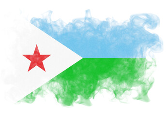 Stylized artistic rendering of the Djibouti national flag, showcased against a stark black backdrop, creates a patriotic and