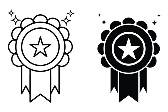 Employee reward badge icon set with star medal ribbon, award, recognition, incentive, appreciation vector illustration for employee benefits design.
