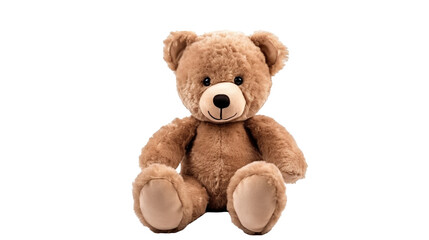 Obraz premium Fluffy brown teddy bear, a cute stuffed animal toy isolated on transparent. PNG