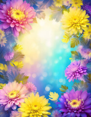 A vibrant floral background featuring colorful flowers and a soft gradient backdrop.
