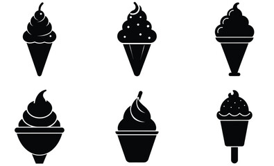 Gelato Ice Cream Set Silhouette – Vector Collection of Italian Frozen Desserts for Culinary, Summer, and Dessert Design Projects