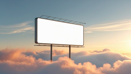 Blank Billboard Floating Above Soft Clouds at Heavenly Sunset