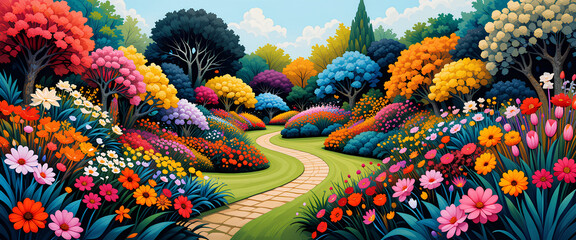 Garden of Solace (Acrylic Painting in Vibrant Colors, Contemporary Art Style)