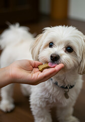 Dog receiving treat