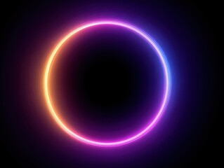 Stunning light circle effect emitting vibrant hues of orange and purple creating a mesmerizing digital visual display against a deep black background illuminating modern aesthetics