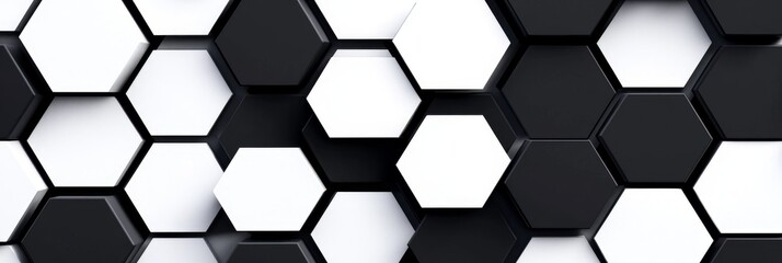 Obraz premium Abstract Hexagon Pattern - Black and white hexagon shapes create a modern geometric background. Ideal for tech, design, or abstract concepts