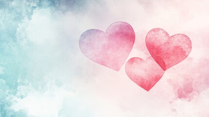 Fototapeta premium Watercolor Hearts on Textured Background