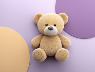 Plush bear toy sitting adorably on a pastel-colored background featuring a soft design highlighting rounded shapes evoking childhood nostalgia and comfort in a playful setting