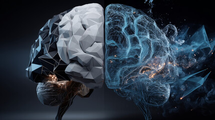 Abstract lines left and right brain functions concept, analytical vs creativity