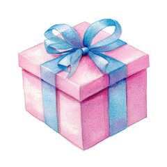 Pink gift box with ribbon on transparent background