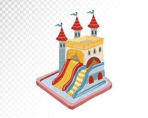 Naklejka premium Colorful Inflatable Bounce House Castle with Slide for Kids Party Fun and Outdoor Activities Perfect for Birthdays and Events