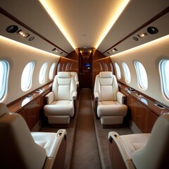Fototapeta premium Luxurious interior of a private jet with comfortable white leather seats