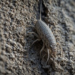 A silverfish hiding in wall crevice, winter state, pure background