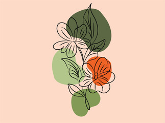 Abstract Floral Line Art with Soft Peach Background