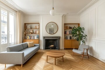 Fototapeta premium Parisian apartment interior showcasing modern design elements.