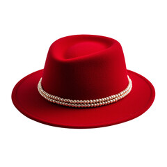 Stylish red hat with pearl detailing. PNG image, transparent background