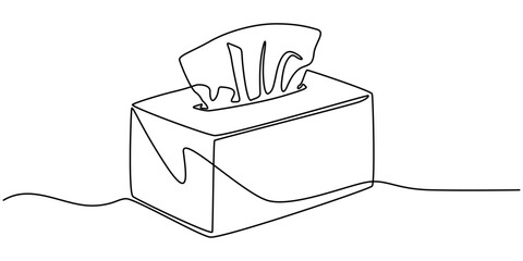 Tissue box. Line icon with shadow on white background, tissue box cover continuous one line drawing, Wet Napkin Line icon, Sketch Design, Pixel perfect, Editable stroke, Tissue paper napkins box line.