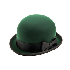 Fototapeta premium Green felt hat with black ribbon detail. PNG image, transparent background