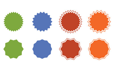 Hand-drawn star round sticker tag icon shape pack. Includes circle and starburst label designs, perfect for promotions, sales, price offers, and badges. 