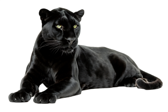Black panther lying down isolated on white background PNG