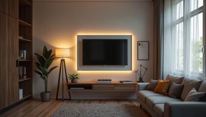 Living Room Modern Decor with Tv and Lighting