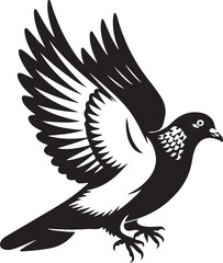 Soaring Silhouette stylized depiction of a pigeon in full flight, wings spread wide against a stark, monochromatic backdrop. This graphic illustration evokes a sense of freedom and grace.