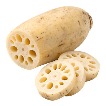 Whole lotus root isolated on a transparent background