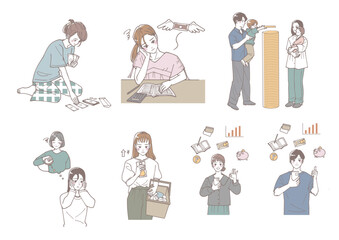 節約、家計についてのイラストセット
