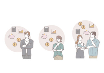 投資のことを考えている人々のイラストセット
