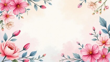 Fototapeta premium Delicate watercolor floral pattern on soft pastel background, art, botanical