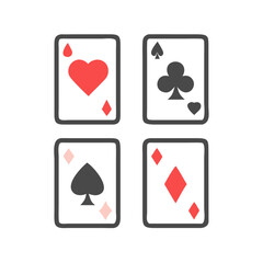 Playing Card Symbols. Isolated on white background, Card aces vector, diamonds, spades, hearts, clubs. aces of all four suits, Playing poker concept. Playing cards icon set, Gambling, Poker symbols. 
