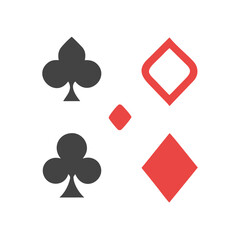 Playing Card Symbols. Isolated on white background, Card aces vector, diamonds, spades, hearts, clubs. aces of all four suits, Playing poker concept. Playing cards icon set, Gambling, Poker symbols. 
