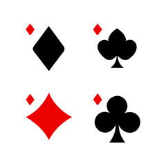 Playing Card Symbols. Isolated on white background, Card aces vector, diamonds, spades, hearts, clubs. aces of all four suits, Playing poker concept. Playing cards icon set, Gambling, Poker symbols. 
