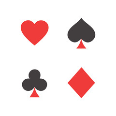 Playing Card Symbols. Isolated on white background, Card aces vector, diamonds, spades, hearts, clubs. aces of all four suits, Playing poker concept. Playing cards icon set, Gambling, Poker symbols. 
