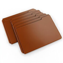 Group of brown office file folders stacked and displayed on a white background in a high resolution photo