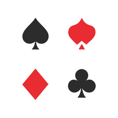 Playing Card Symbols. Isolated on white background, Card aces vector, diamonds, spades, hearts, clubs. aces of all four suits, Playing poker concept. Playing cards icon set, Gambling, Poker symbols. 
