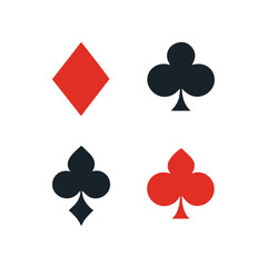 Playing Card Symbols. Isolated on white background, Card aces vector, diamonds, spades, hearts, clubs. aces of all four suits, Playing poker concept. Playing cards icon set, Gambling, Poker symbols. 
