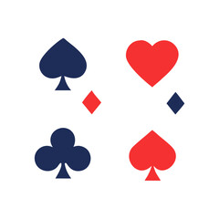 Playing Card Symbols. Isolated on white background, Card aces vector, diamonds, spades, hearts, clubs. aces of all four suits, Playing poker concept. Playing cards icon set, Gambling, Poker symbols. 
