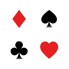 Playing Card Symbols. Isolated on white background, Card aces vector, diamonds, spades, hearts, clubs. aces of all four suits, Playing poker concept. Playing cards icon set, Gambling, Poker symbols. 
