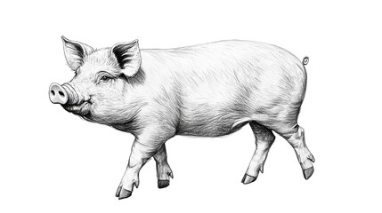 Fototapeta premium Pencil sketch of a pig isolated on transparent background. PNG