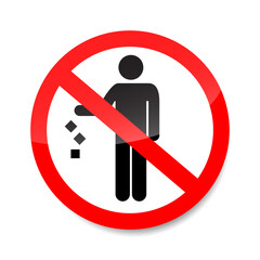 No littering sign vector. Red prohibition symbol indicating littering is not allowed.