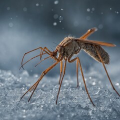 A crane fly in hibernation pose, frozen still