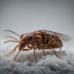 A termite queen in winter chamber, isolated neutral background