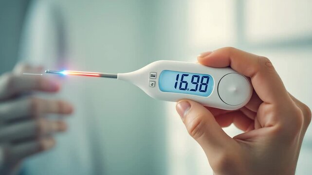 Measles outbreak concept ,Digital Thermometer for Health Measurement Accurate Temperature Readings of 16.0&deg;C to 16.98&deg;C