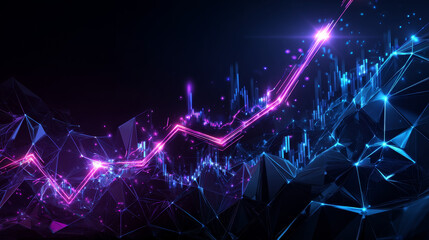 Trend arrow up. Rising arrow. Arrows going up. Glowing low poly, wireframe, linear, line, and mesh. Illustration vector