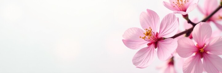 Fototapeta premium Delicate pastel pink blossom, pristine white backdrop, texture, plants, summertime