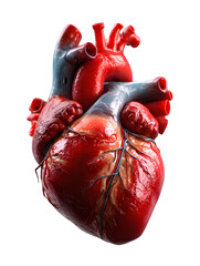 Naklejka premium 3D render of human heart with arteries and veins, detailed anatomy, isolated to transparent background
